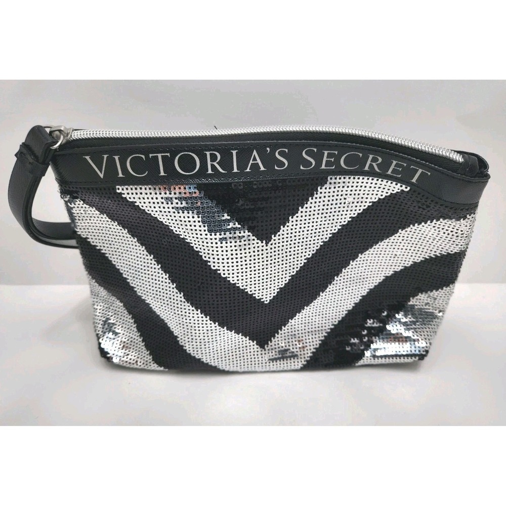 Victoria's Secret Sequined Clutch Black and Silver‎ 7"x3"x10"